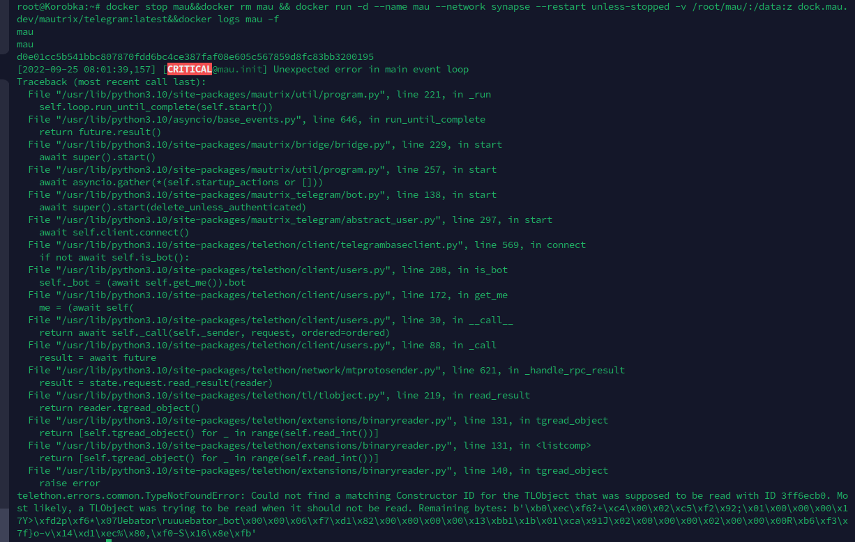 Bug in last commit version · Issue #842 · mautrix/telegram · GitHub