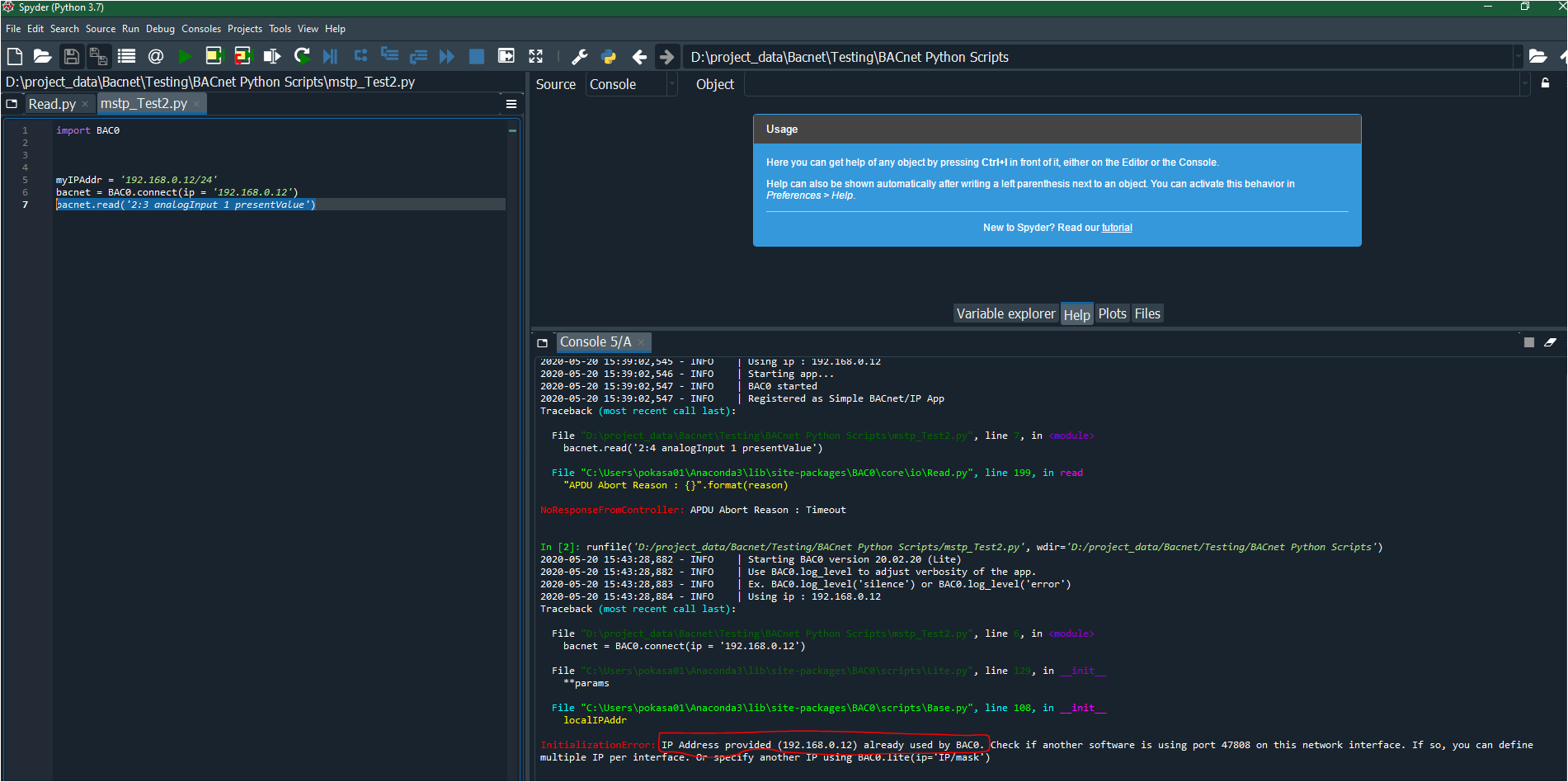 Unable to test BACnet mstp device using python script. · Issue #198 ...