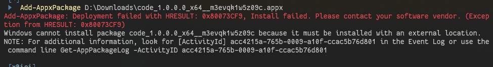 Windows cannot install package because it must be installed with an ...