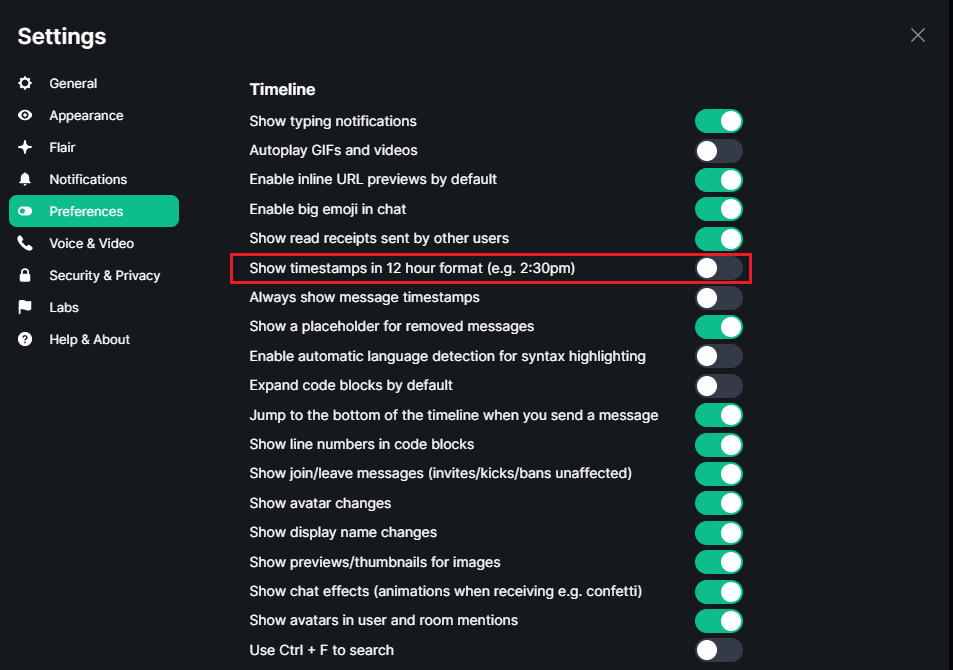 change time format on desktop or web