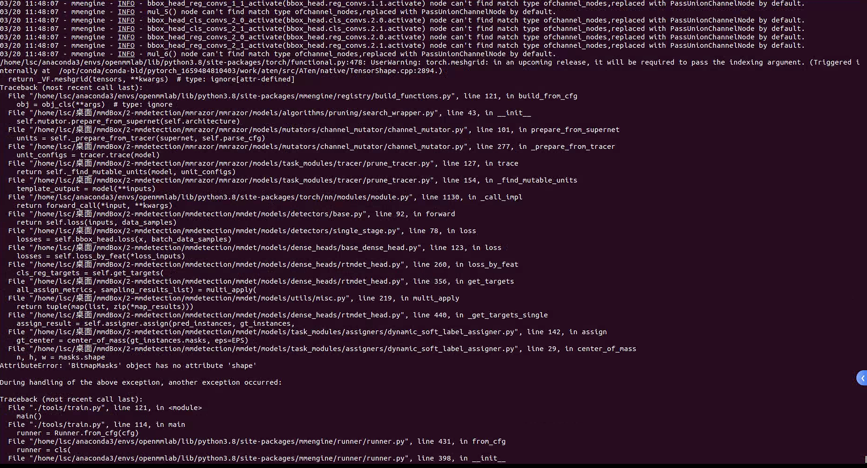 when pruning algorithm in rtmdet model, the python file reported errors ...
