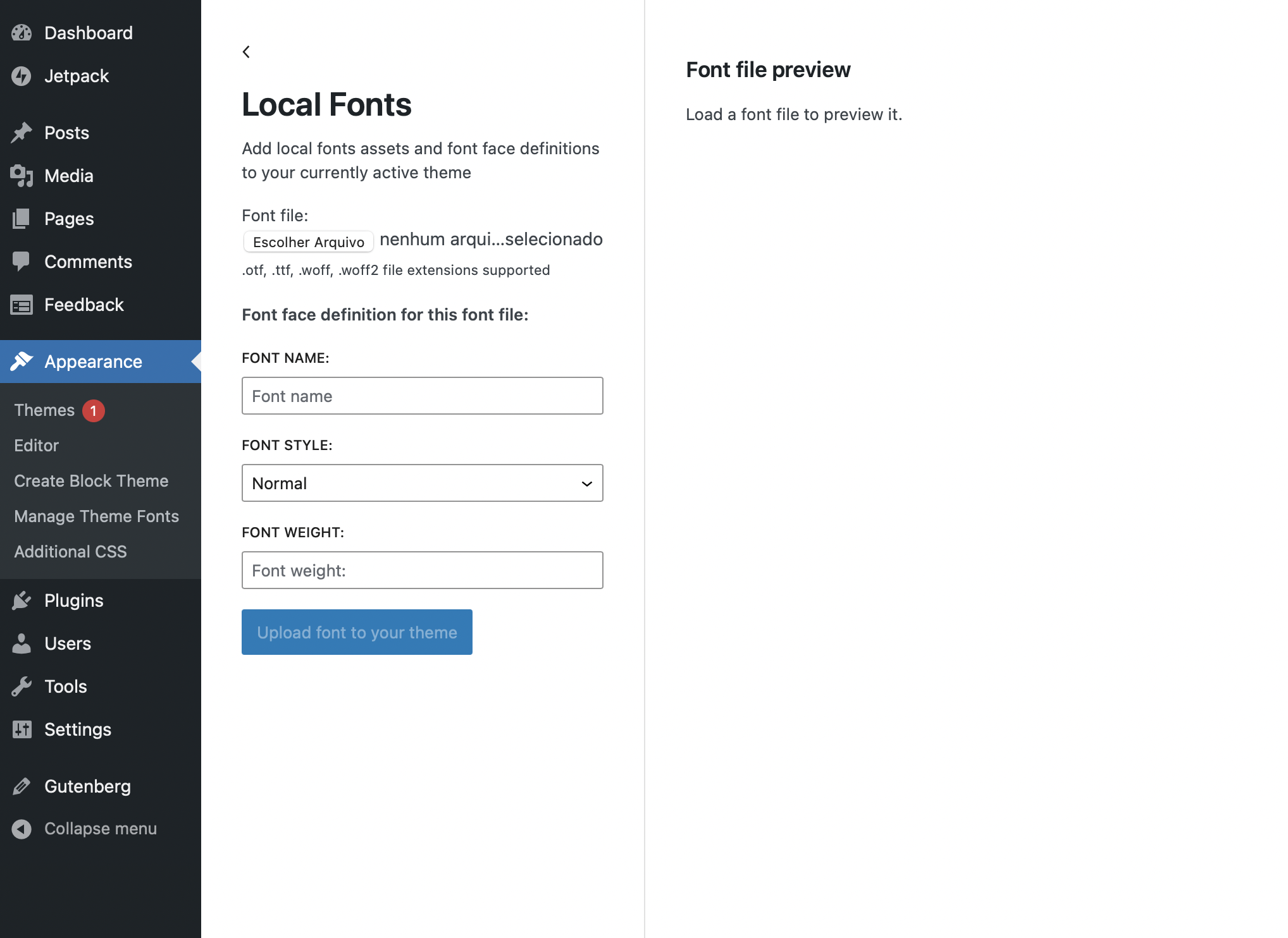 Local fonts make it possible to upload more than one font file at a