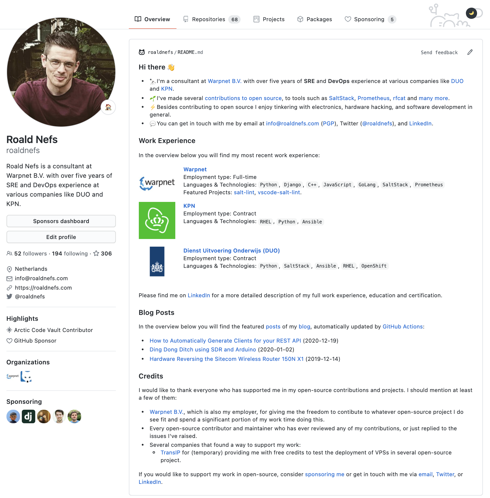 GitHub profile of Roald Nefs