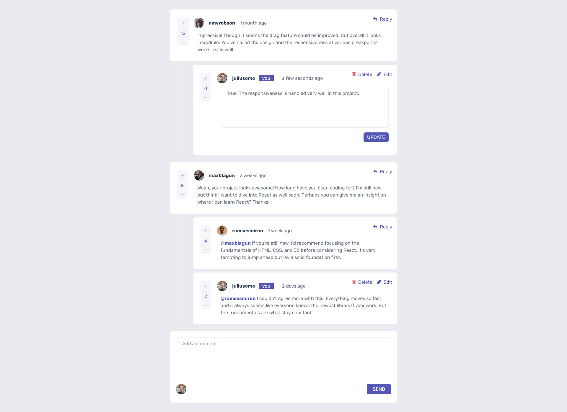 GitHub - NinfarZ/interactive-comments-section