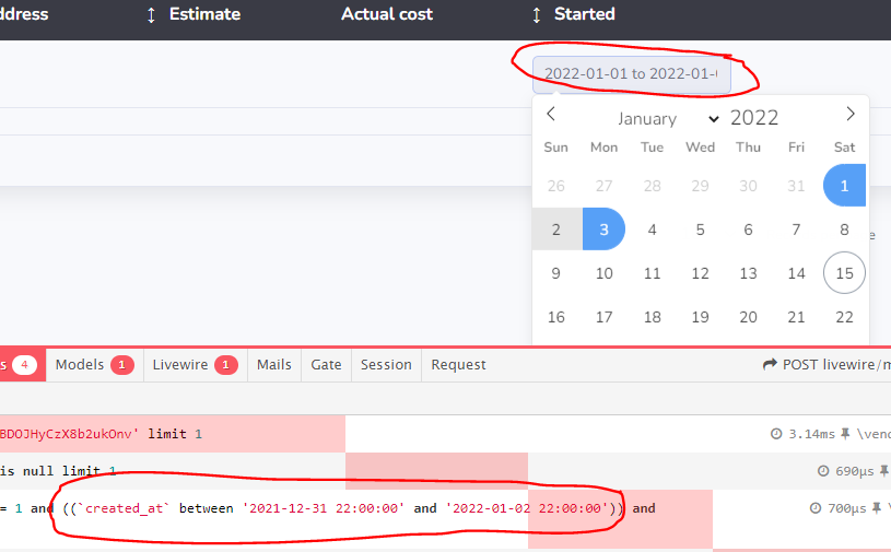 When selecting date range query date is different then in the input