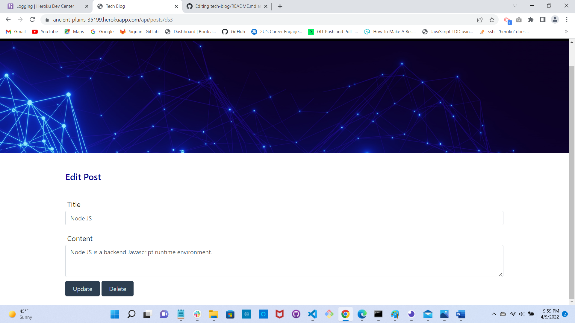 GitHub - pdhende/tech-blog: Tech blog is a full stack web application ...