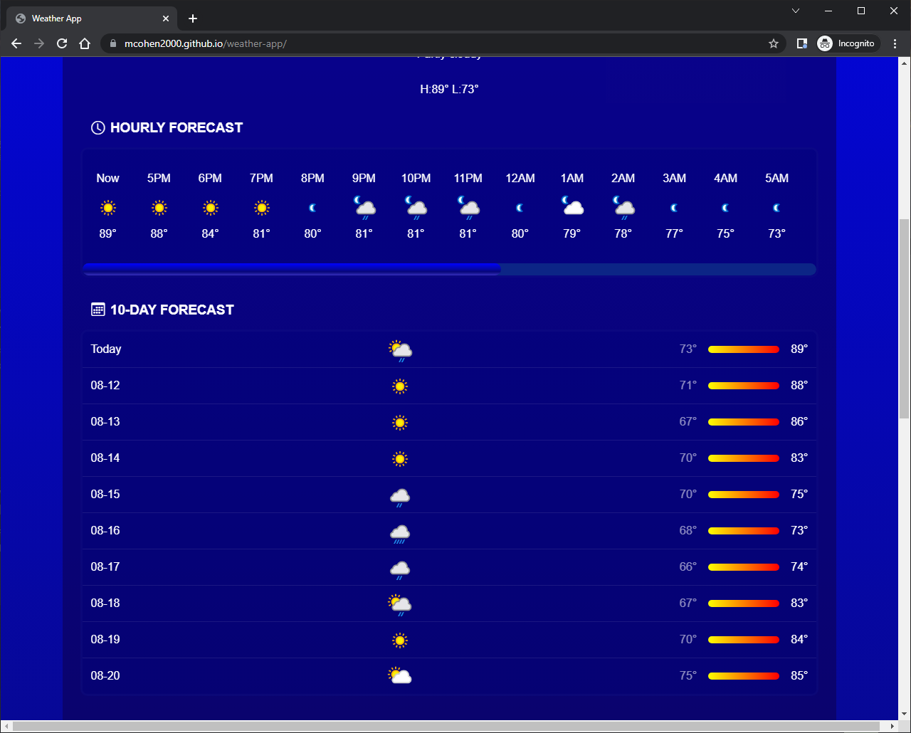 GitHub - mcohen2000/weather-app: Displays weather data using Fetch API ...