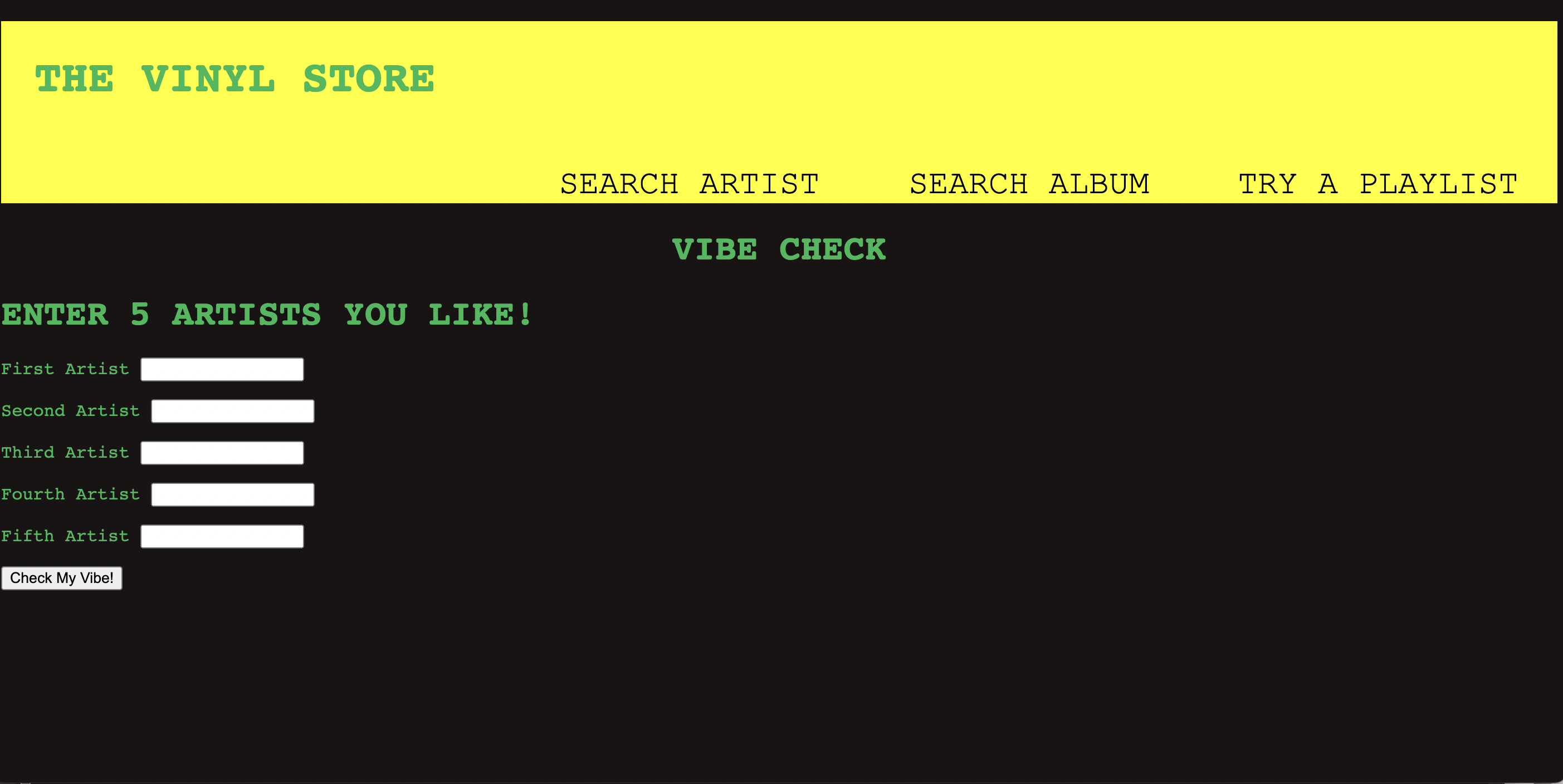 GitHub Kudzmat/TheVinylStore Music streaming full stack flask app