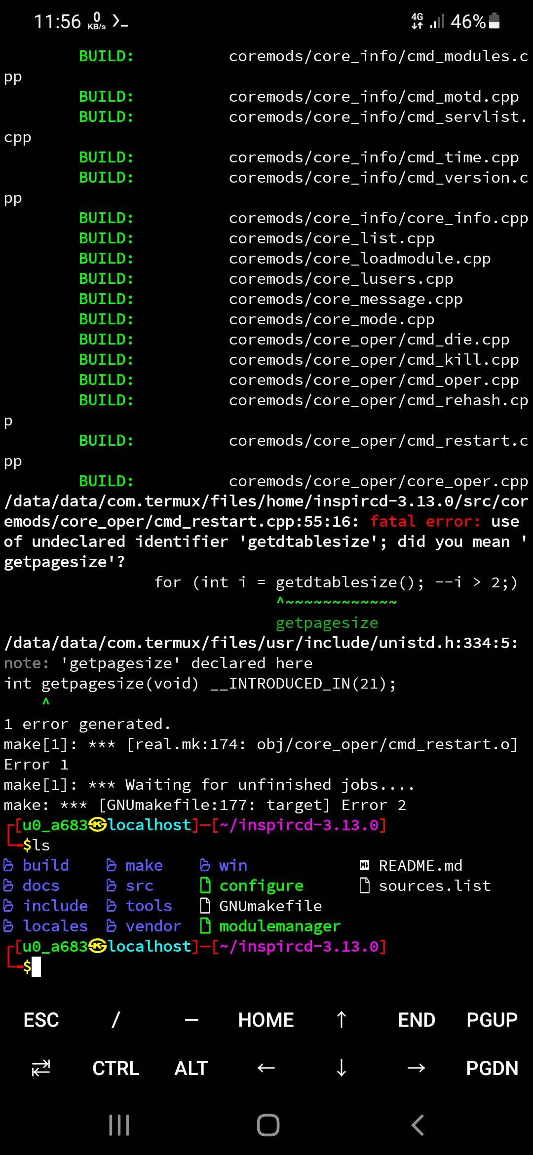 Error while building from source in termux · Issue #1986 · inspircd ...