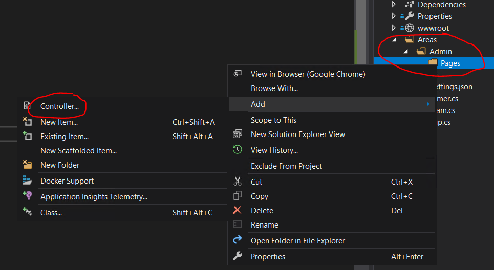 Show 'Add Razor Page...' in the menu in Razor Pages web application