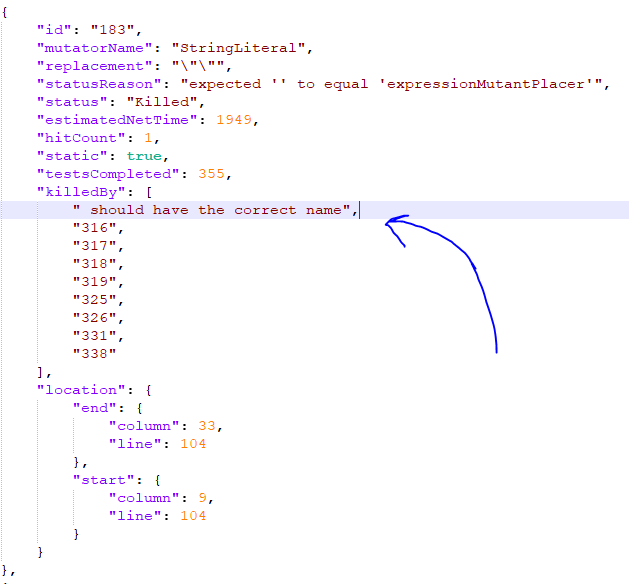 Json reporter: wrong test id under killedBy · Issue #3168 · stryker ...