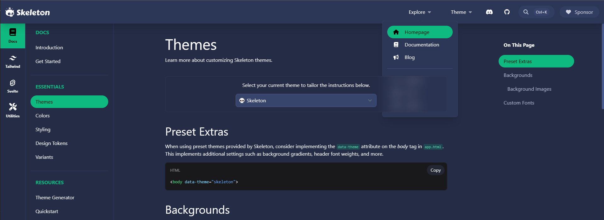Theme selection blocks dropdowns · Issue #1222 · skeletonlabs/skeleton ...