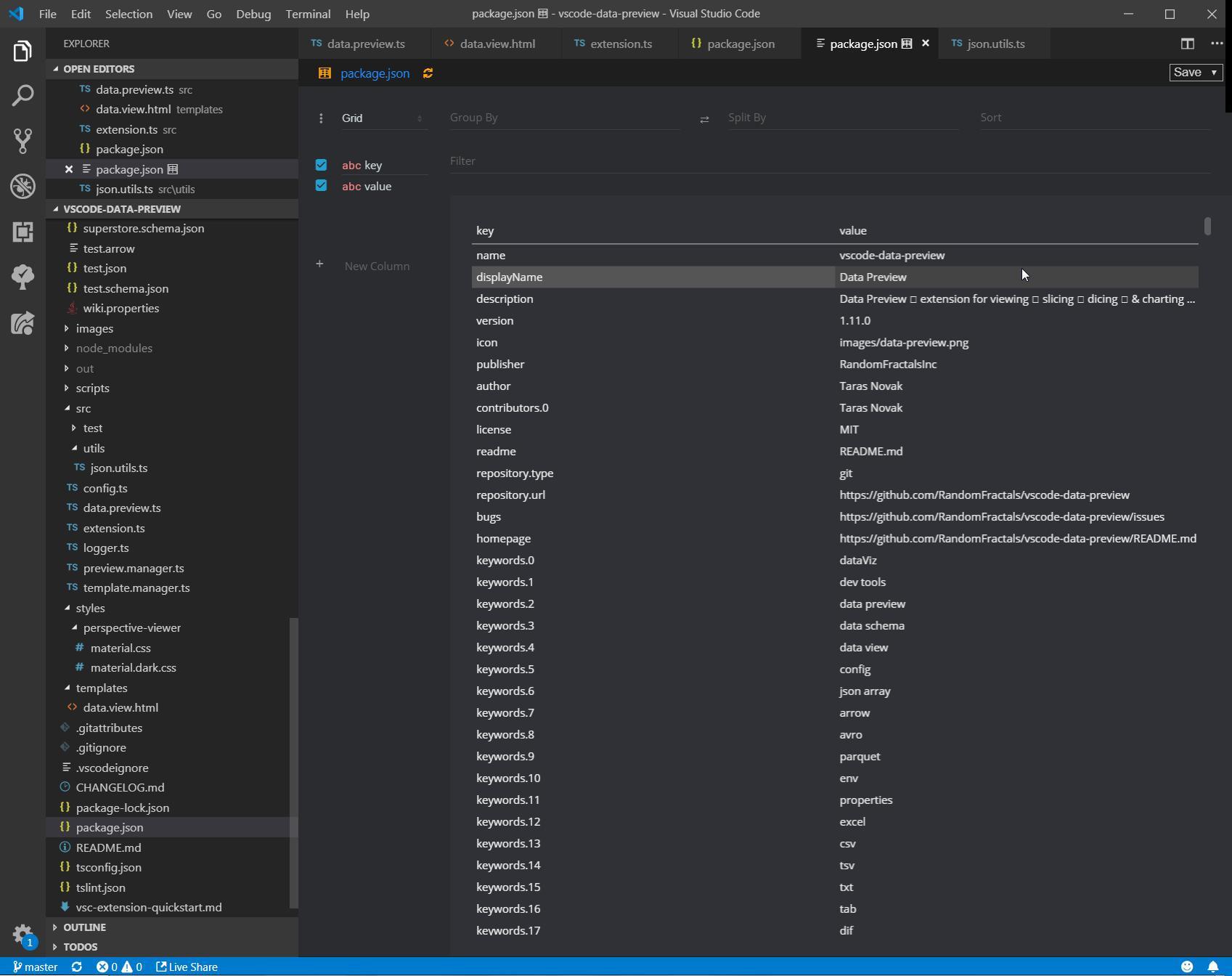 skip package.json and other such json data files or add treeView ...