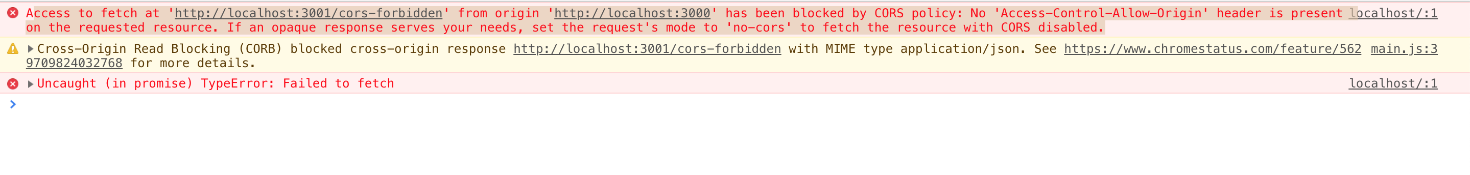 CORS Error Message