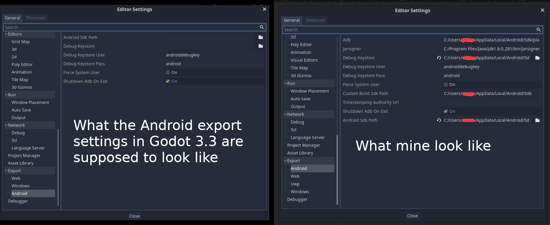 Android export settings in Editor Settings don't match documentation ...