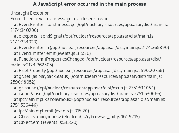 Songs not playing; JS error in main process · Issue #1109 · nukeop ...