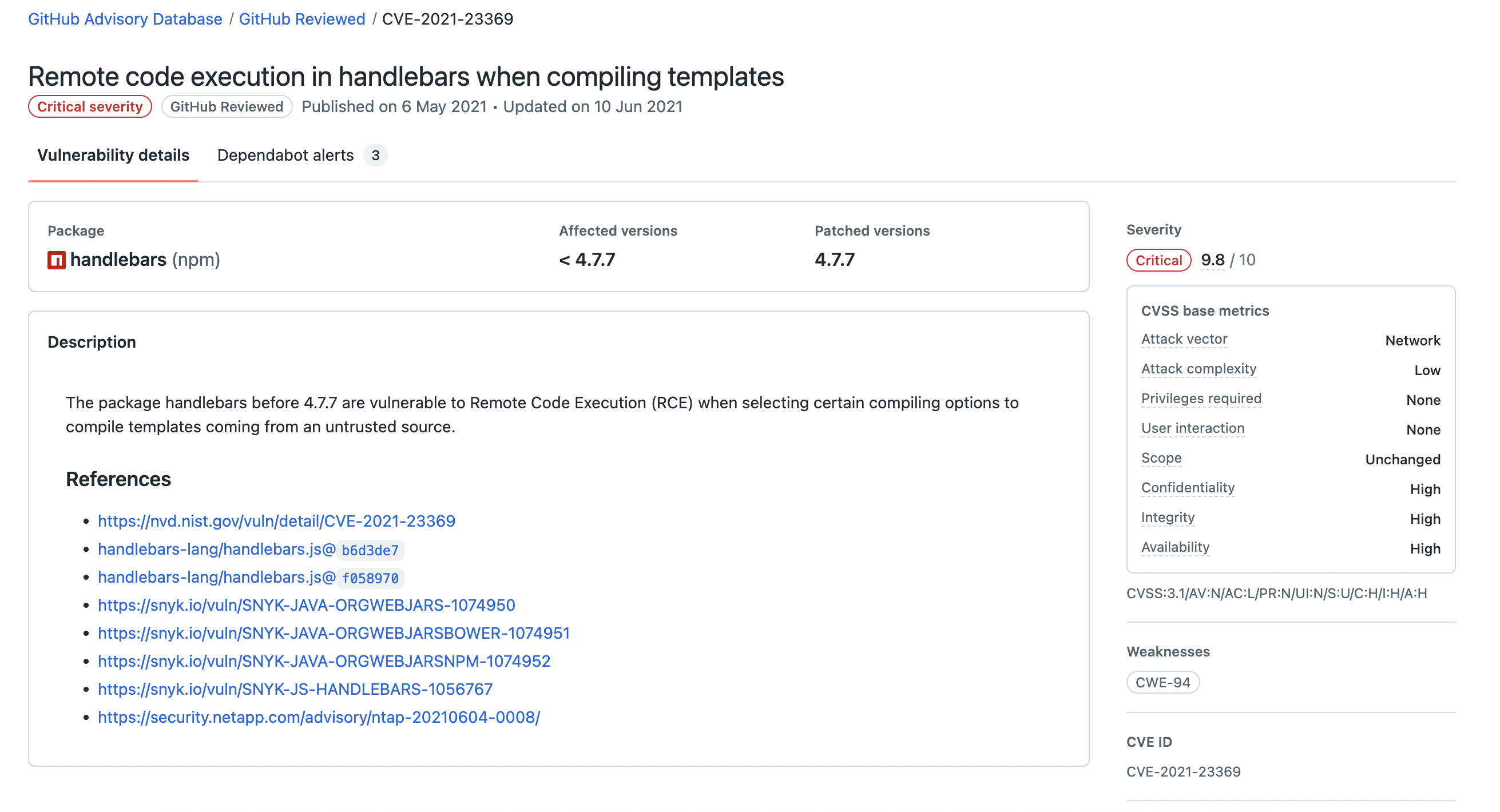 Version bump to 4.7.2 to resolve vulnerabilities · Issue 220