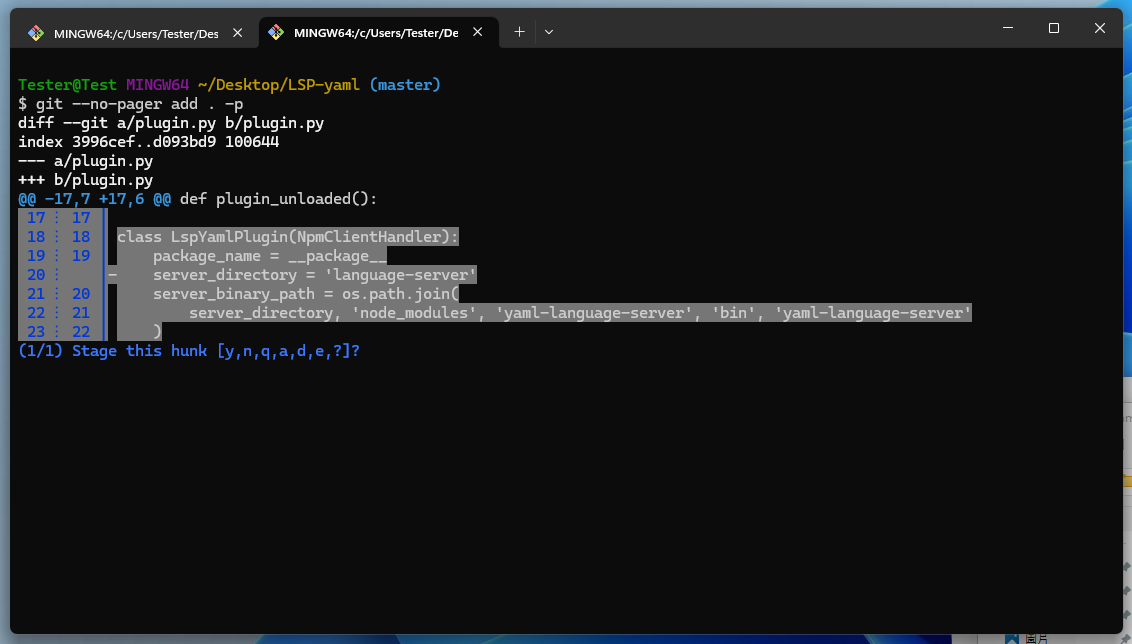  git bash for windows stucks when git add p issue 1344
