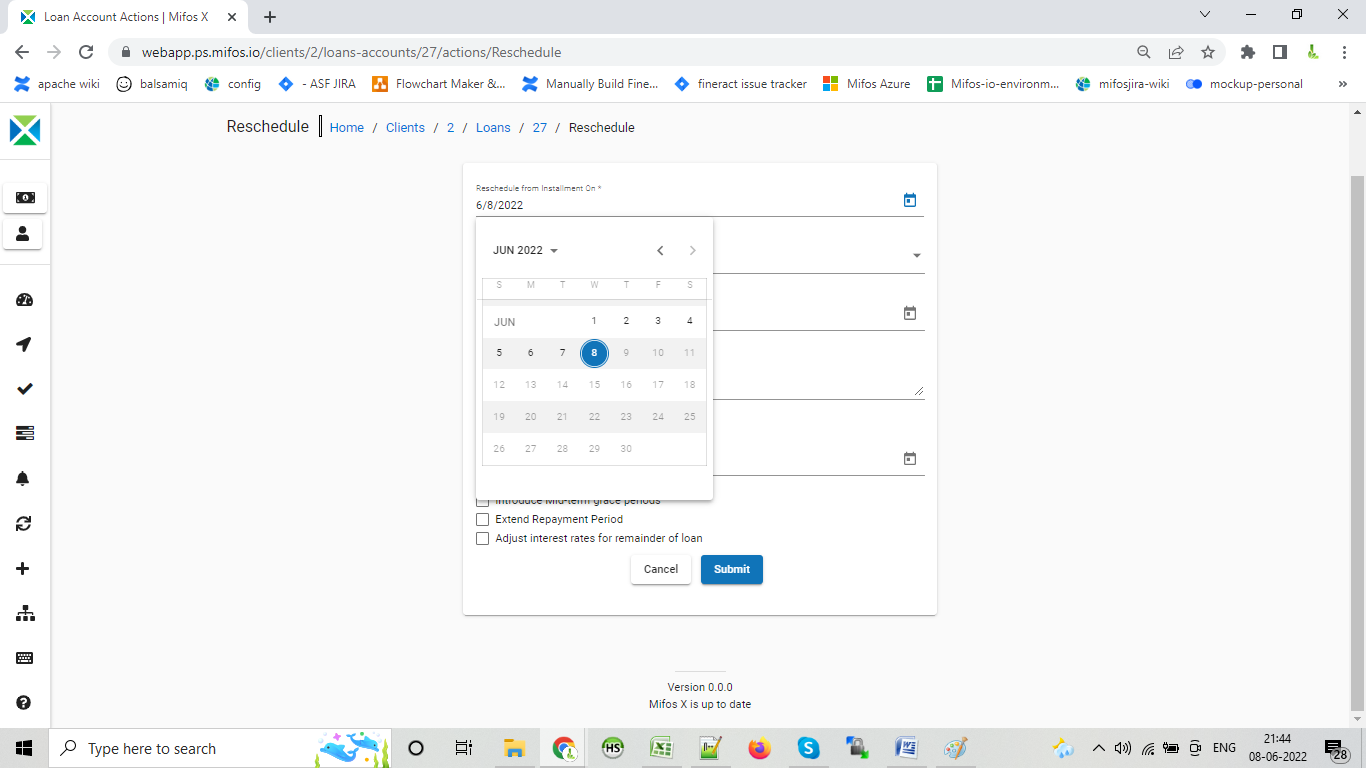 Reschedule A Loan Account Screen Unable To Select Future Date Issue