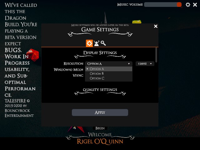 TaleSpire opening in tiny window, no meaningful settings options ...