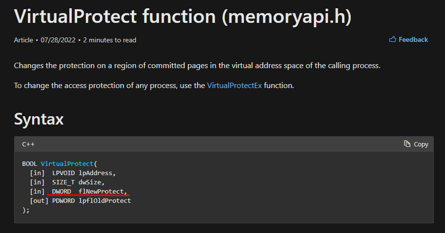 VirtualProtect funciton