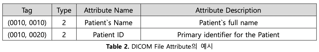 DICOM File Attribute의 예시