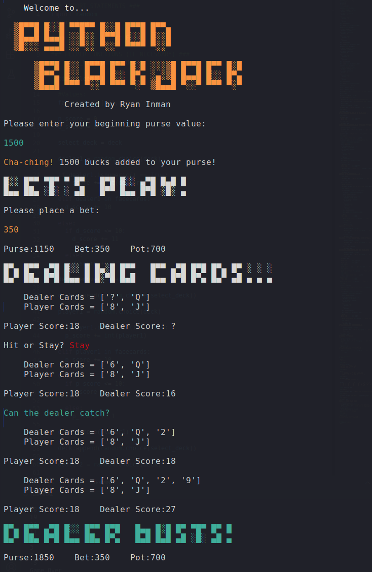 GitHub - inman006/PythonBlackjack: Python based Blackjack simulator