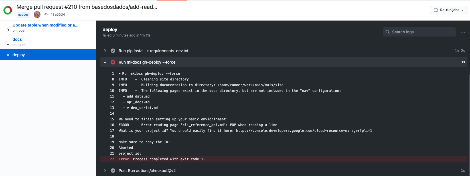 Erro no deploy do docs. · Issue #214 · basedosdados/sdk · GitHub