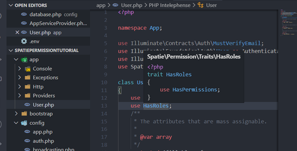 intelephense says Spatie HasRoles Undefined type · Issue #1508 · spatie ...
