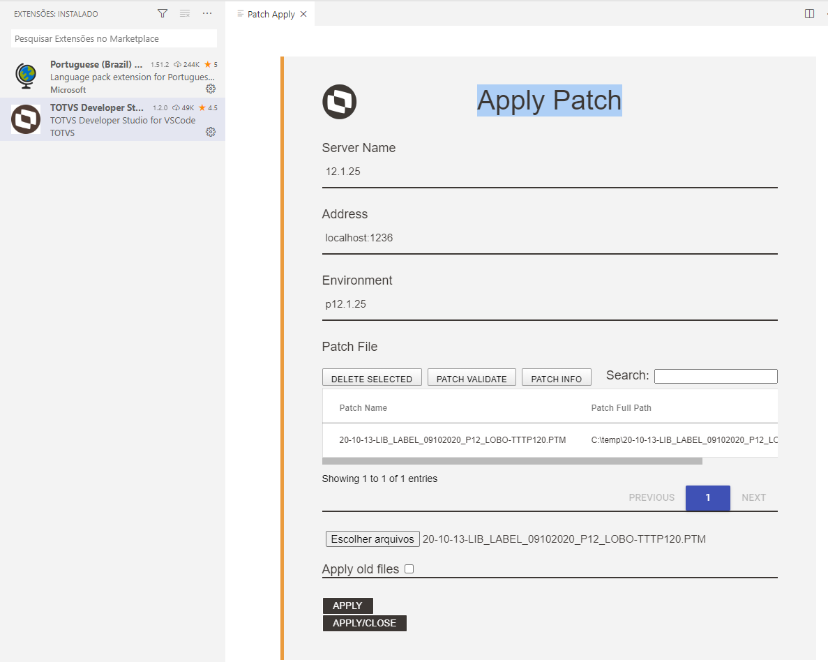 Aplicação de Patch (Apply Patch) · Issue 573 · totvs/tdsvscode · GitHub