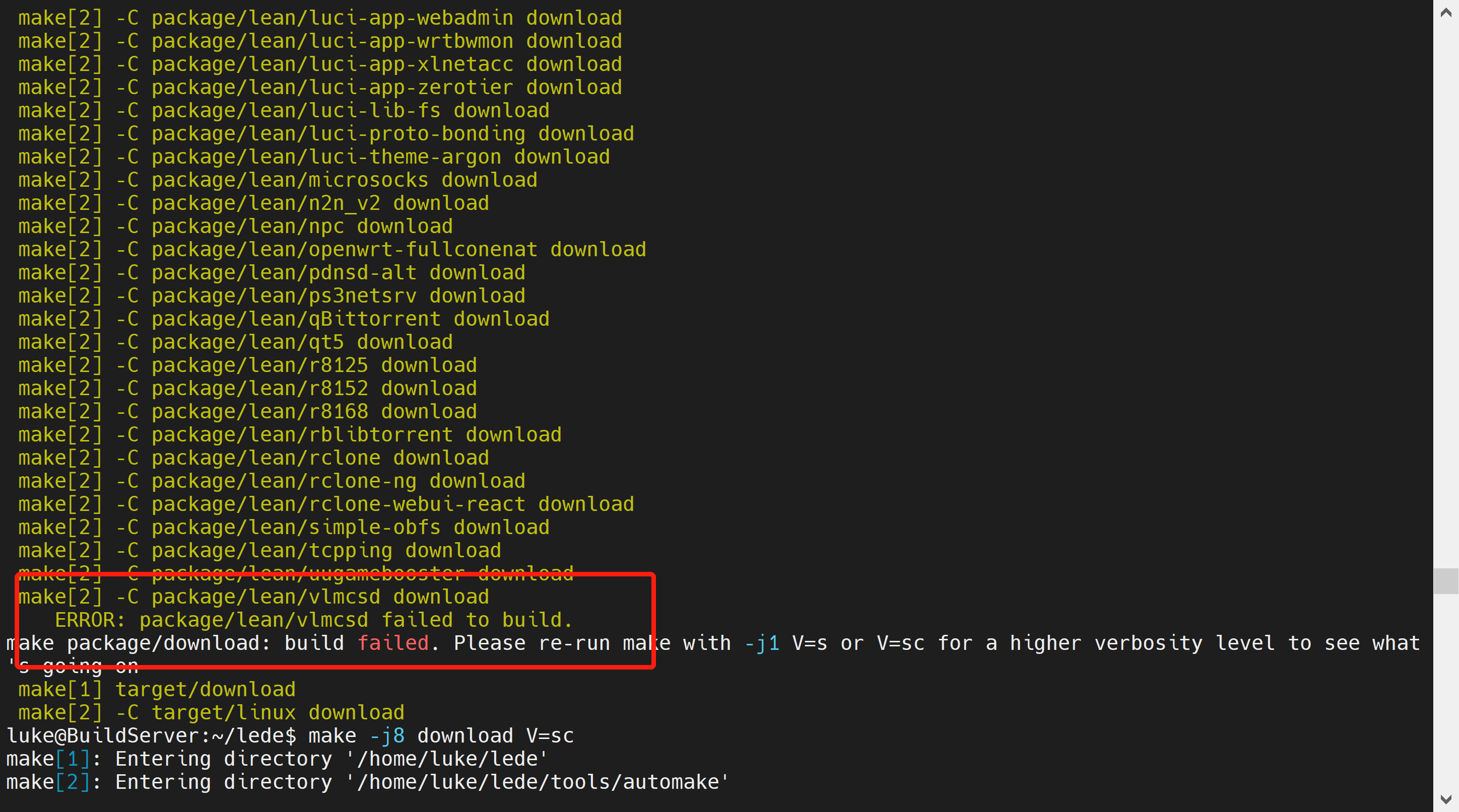 make download fail for vlmcsd (tar hash not match that requested in ...