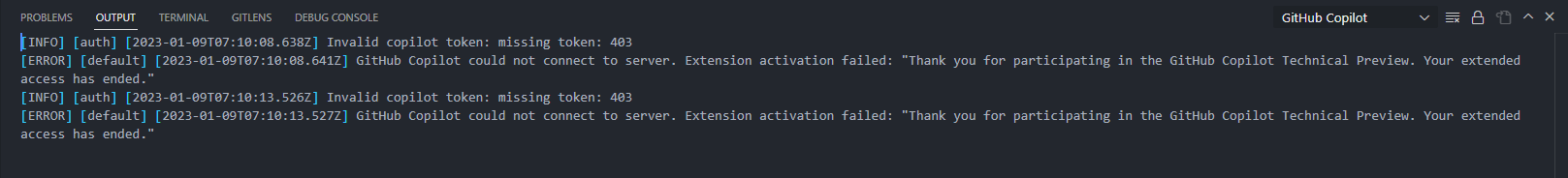 GitHub Copilot could not connect to server. Extension activation failed ...