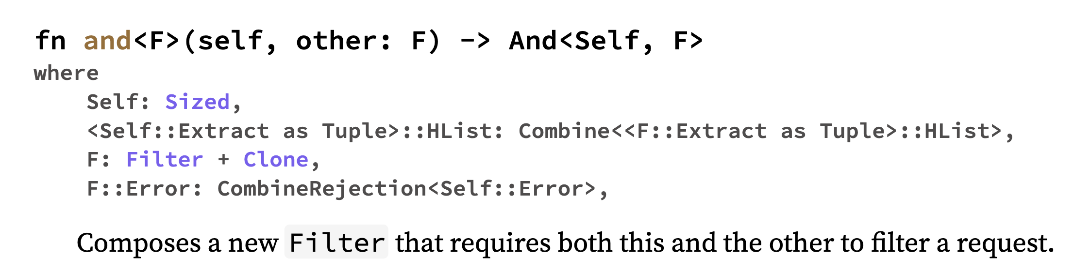 Rustdoc documentation for Filter::and in the warp crate