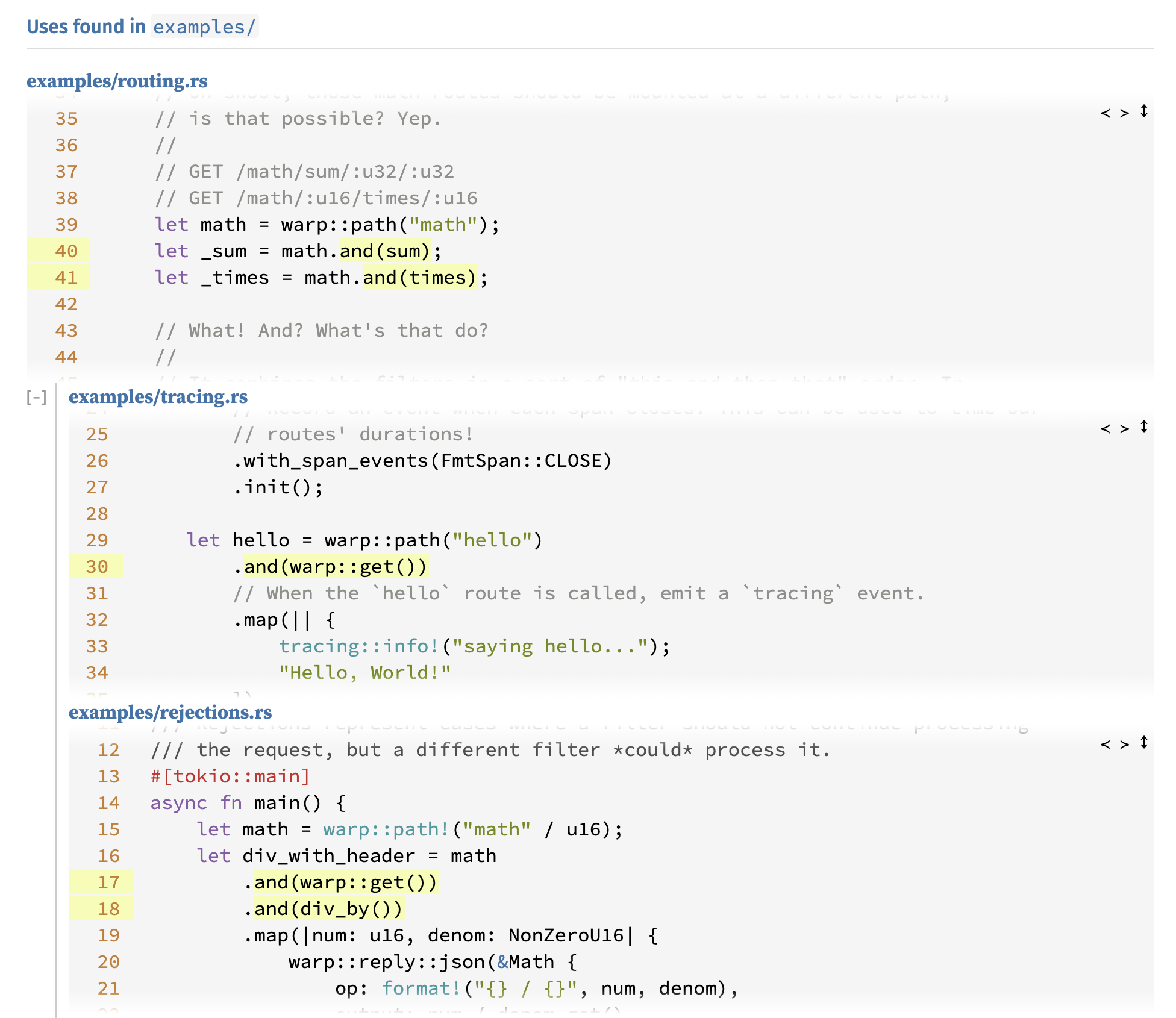 Additional examples are shown indented under the main example