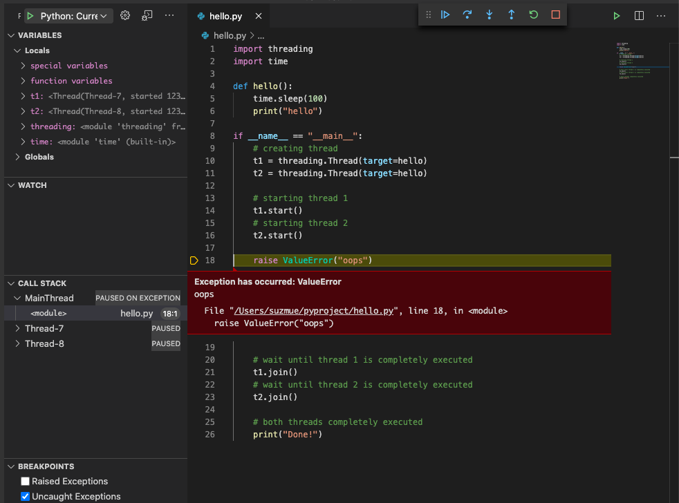 Debug Call Stack UI for multithreaded programs does not show `text` on ...