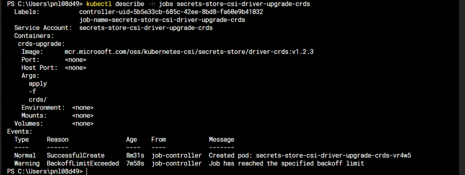 CSI Driver Installation failed job failed BackoffLimitExceeded