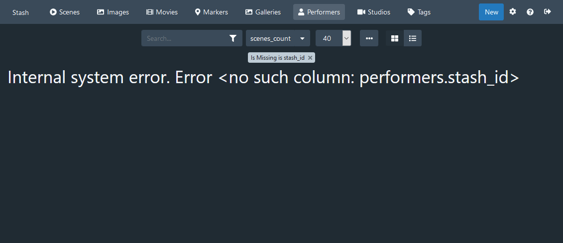 [Bug Report] No such column: performers.stash_id · Issue #893 ...