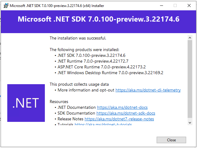 The Templates version and Runtime version of “.NET Runtime” and “ASP ...