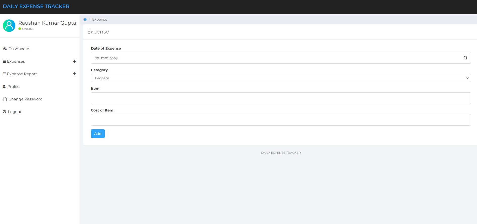 Github raushankumarg6 daily expense tracker system website to track