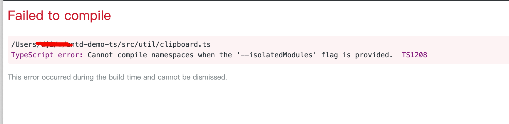 TypeScript error: Cannot compile namespaces when the '--isolatedModules ...