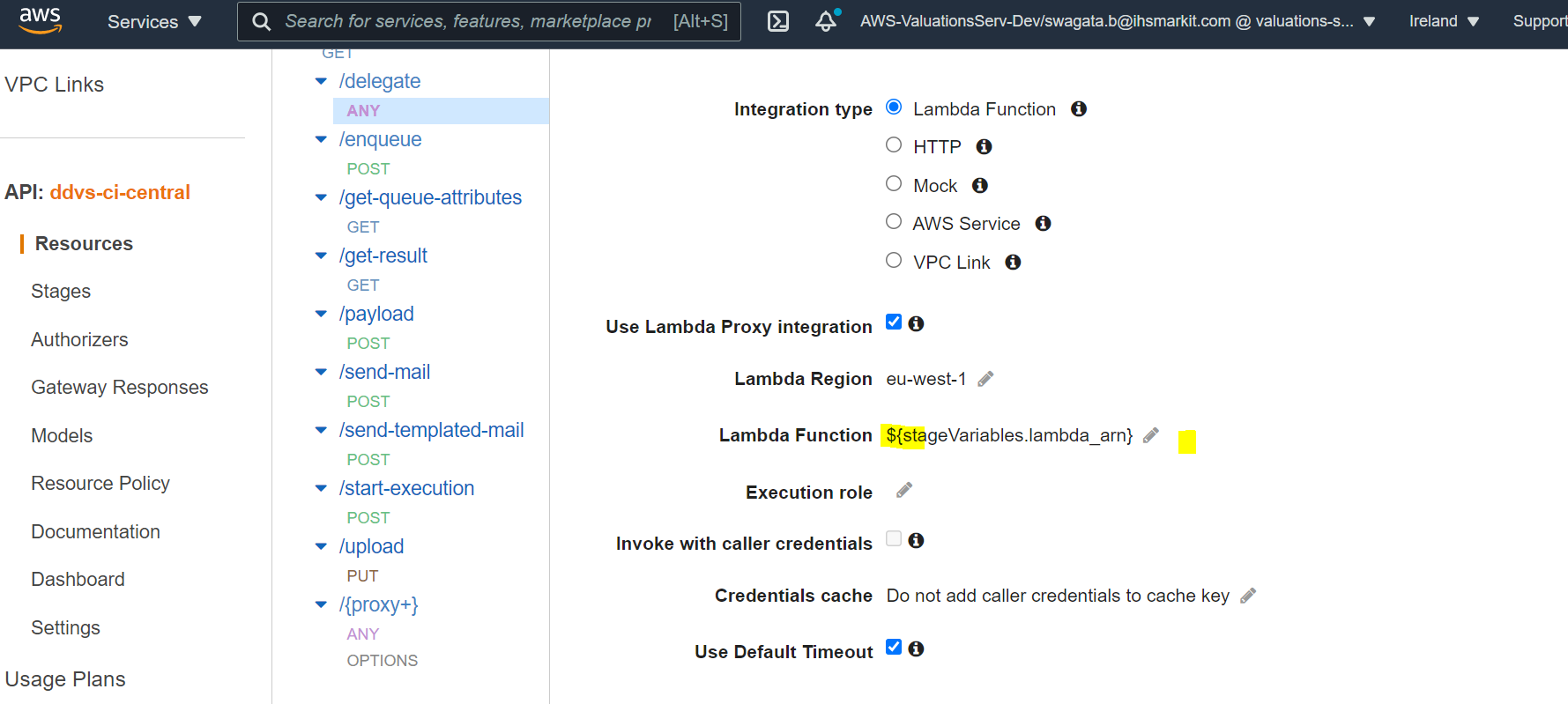 aws_api_gateway_integration resource used for lambda proxy integration on api  gateway , doesnt let lambda_name passed from stage variables · Issue #19645  · hashicorp/terraform-provider-aws · GitHub