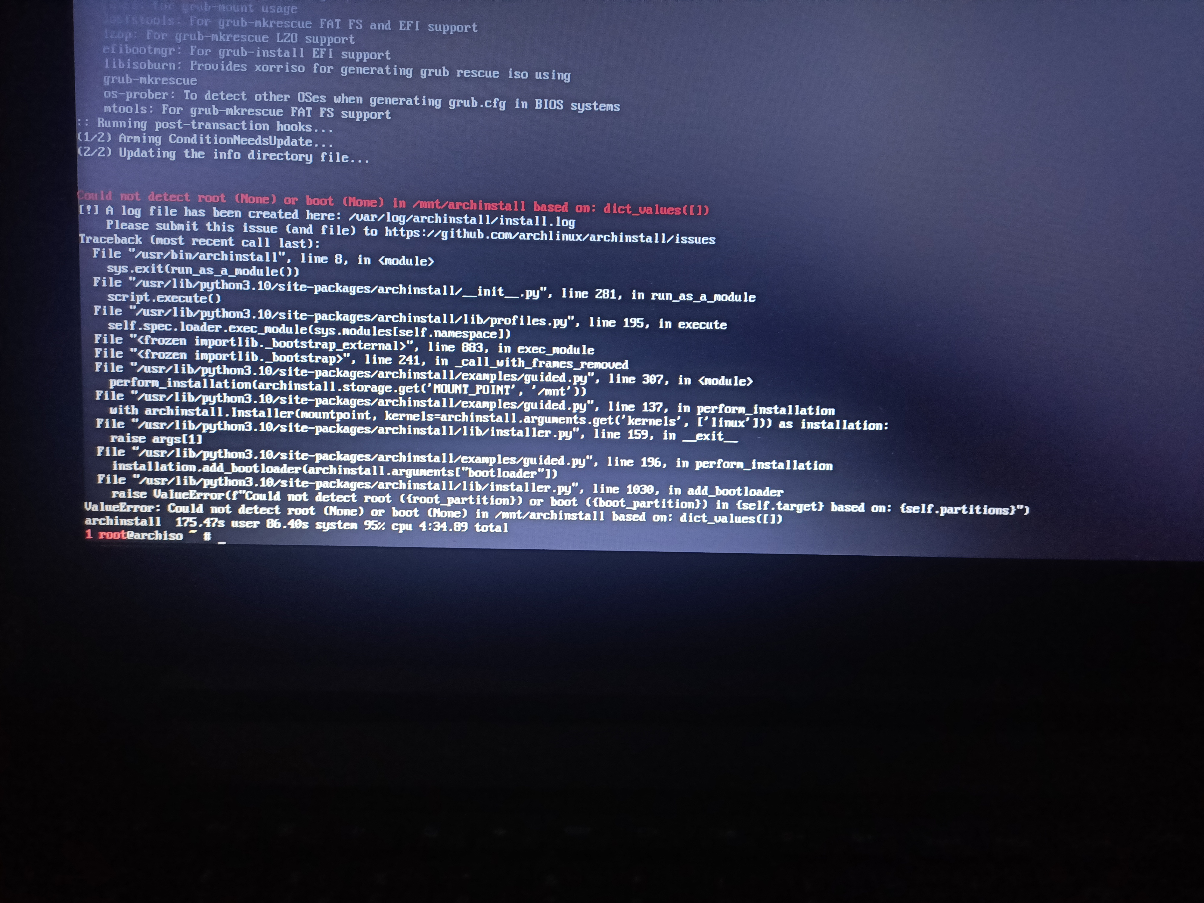 Could not detect root or boot · Issue #1497 · archlinux/archinstall ...