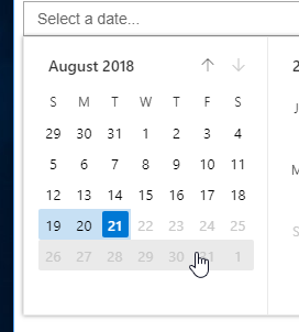 DatePicker with DateRangeType.Week have disabled dates clickable ...