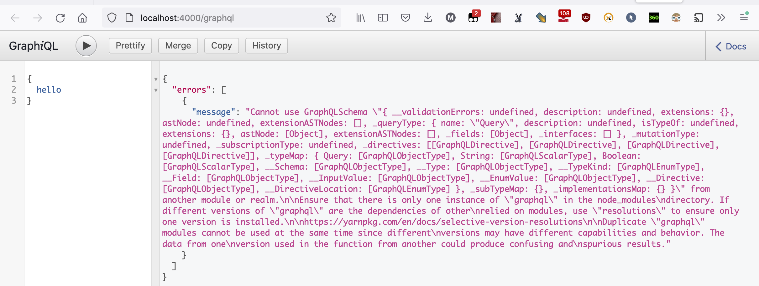 Duplicate `graphql` package due to `peerDependency` version conflict ...