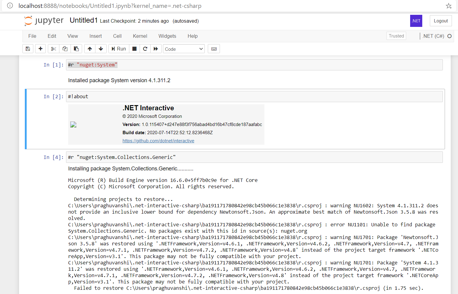 error NU1101: Unable to find package System.Collections.Generic. No ...