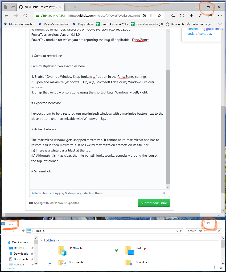 FancyZones with keyboard shortcuts doesn't "restore" window before