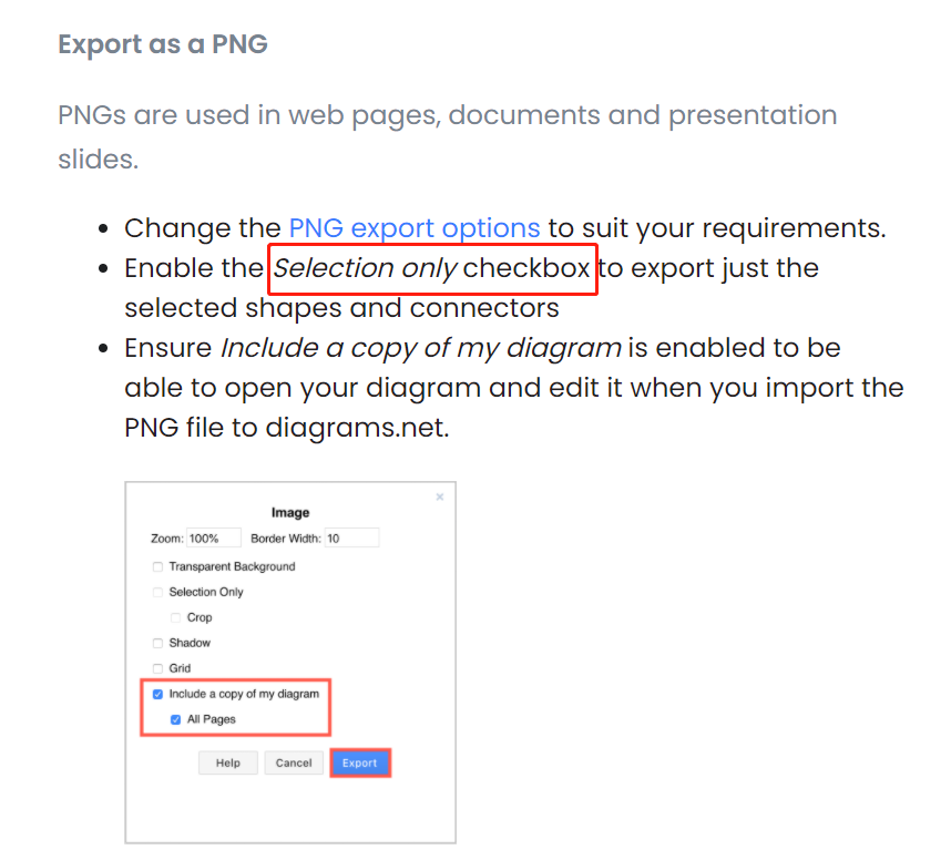 Export diagram to an image can't find "selection only" checkbox · Issue ...