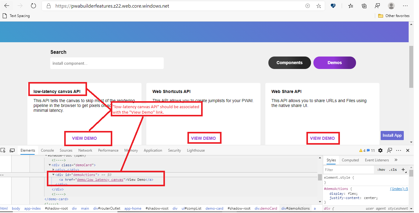 [Screen Readers PWA Builder PWA Builder Features] "View Components