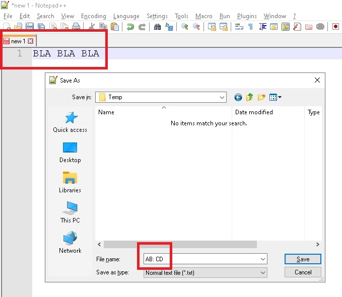 Saving a document using the colon symbol in the same led to the loss of ...