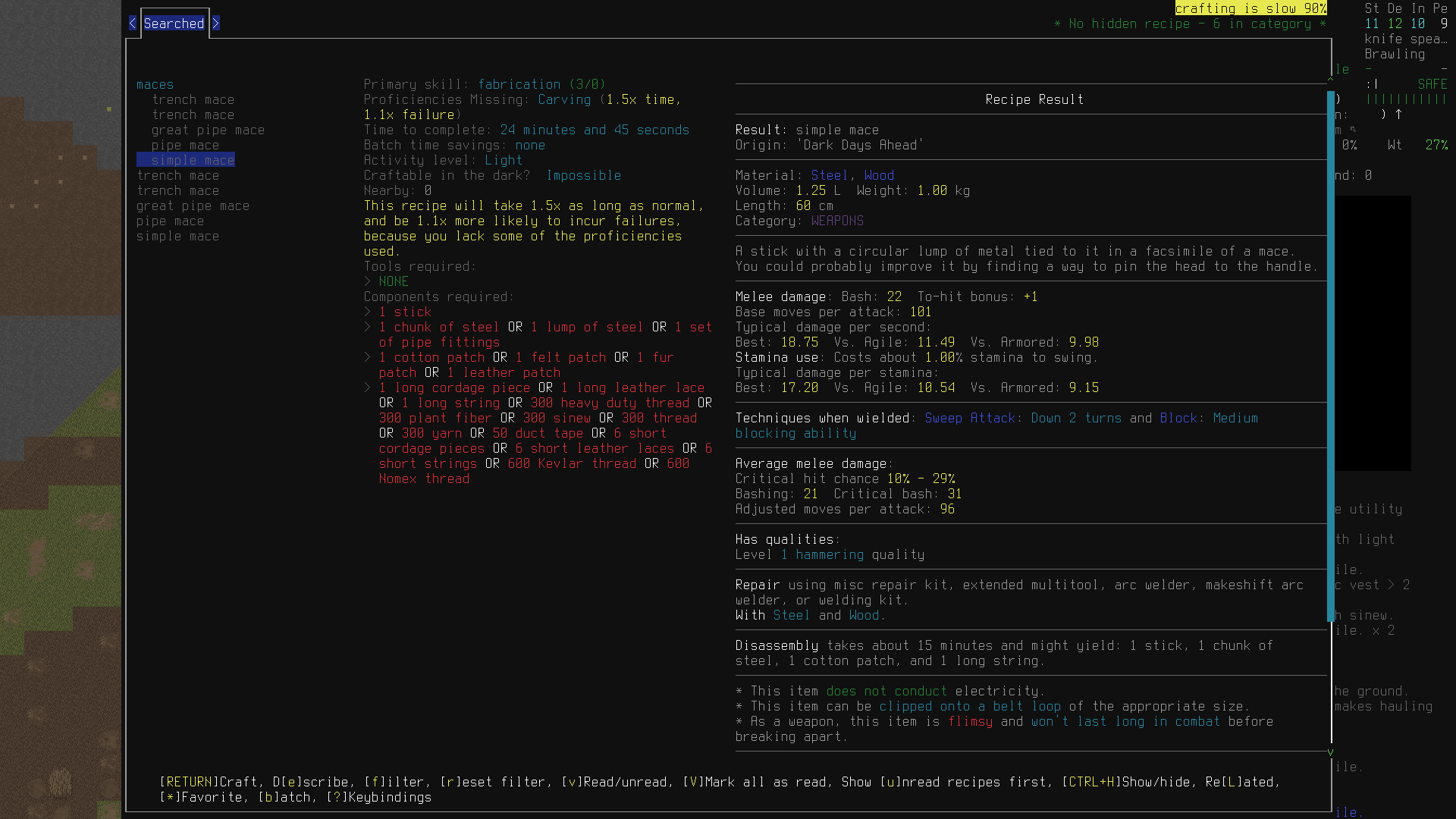 Simple mace and trench mace have the same stats despite the latter